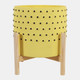 15904-01#  10" Dotted Planter W/ Wood Stand, Yellow