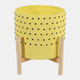 15904-01#  10" Dotted Planter W/ Wood Stand, Yellow