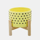 15904-03#  6" Dotted Planter W/ Wood Stand, Yellow