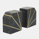 15978-01#S/2marble 5"h Polished Bookends W/gold Inlays, Blk