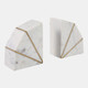 15980#S/2 Marble 5"h Accent Bookends W/gold Inlays,wht
