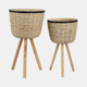 16026#S/2 Wicker Footed Planters, White