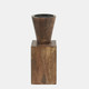 16370-03#Wood, 10"h, Geometric Candle Holder, Brown
