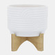 16380-01#Cer, 7" Abstract Planter On Stand, White