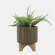 14485-20#Cer, 8" Textured Planter W/ Stand, Olive