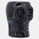16385-03#Cer, 6" Skull Vase, Black
