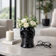16385-03#Cer, 6" Skull Vase, Black