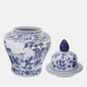 16413#Cer, 15"h Blossoms Temple Jar, Blue