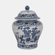 16413#Cer, 15"h Blossoms Temple Jar, Blue