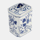16414#Cer, 8"h Box Jar W/ Lid, Blue