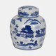 16421-02#Cer, 9"h Rounded Jar W/ Lid, Blue