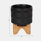 16580-01#Cer, 5" Tribal Planter W/ Stand, Black