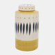 16686-01#Cer, 10"h Tribal Jar W/ Lid, Yellow