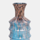 16696-01#Glass, 19''h, Riged Vase With Gold Detail, Turq