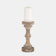 14498-12#Wood, 11" Banded Bead Candle Holder, Antique White