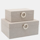 16786#Wood, S/2 7/9" Box W/ Ring Detail, Beige