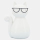 16932-02#Porcelain, 7"h Cat W/ Glasses, White