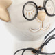 16942-01#Cer, 11"h Cat W/ Glasses, Beige