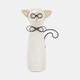 16942-03#Cer, 7"h Cat W/ Glasses, Beige