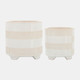 14504-26#Cer, S/2 6/8" Textured Footed Planters, Beige