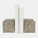 15978-03#S/2 Marble 5"h Polished Bookends W/gold Inlays,ony