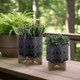 15036-10#Cer, S/2 8/10" Aztec Planter On Wooden Stand,black