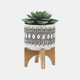16401-10#Cer, S/2 5/8" Aztec Planter On Wooden Stand, Gray