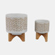 15805-04#S/2 5/8" Chevron Planter W/ Wood Stand, Beige