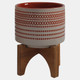 16401-11#Ceramic S/2 5/8" Aztec Planter On Wooden Stand, Or