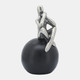 17026#Metal, 9"h Thinking Man On Orb, Silver/black