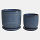 14770-14#Cer, S/2 2 5/6" Textured Planter W/ Saucer,  Blue