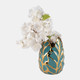 13036-08#Ceramic 8"h Leaf Vase, Turquoise/gold