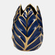 13036-09#Ceramic 8" Leaf Vase, Navy/gold