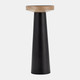 17581-01#Wood, 12" Flat Candle Holder Stand, Black/natural