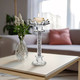 17656-03#Glass, 9"h Lotus Glitter Candle Holder, Silver