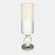 17851-02#Glass, 21" Vase W/ Metal Base Stone Accent, Pearl