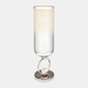 17851-02#Glass, 21" Vase W/ Metal Base Stone Accent, Pearl