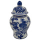 15735-06#Cer, 8" Temple Jar Bird/flower, Blue