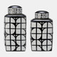 17898-04#Cer, 16"h Square Jar W/ Lid, Black/white