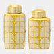 17898-06#Cer, 16"h Square Jar W/ Lid, Yellow/cotton