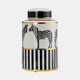 17901-02#Cer, 12"h Zebra Jar W/ Lid, White/gold