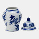 17902-02#Cer, 10"h Temple Jar, Blue/white