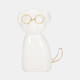 17913-01#Cer 7"h, Puppy With Gold Glasses, Wht