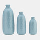 17930-01#Cer, 9" Plaid Textured Vase, Cameo Blue