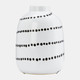 17937-01#Cer, 9"h Spiral Dot Flower Vase, White/black