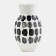 17938-01#Cer, 10"h Blk Polk-a-dot Flower Vase, White