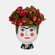17939#Cer, 7"h Frida Face Flower Vase, Blk/wht