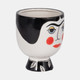 17939#Cer, 7"h Frida Face Flower Vase, Blk/wht