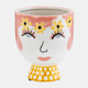 17940#Cer, 7"h  Pretty Eyelash Flower Vase, Pnk/wht