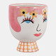 17940#Cer, 7"h  Pretty Eyelash Flower Vase, Pnk/wht